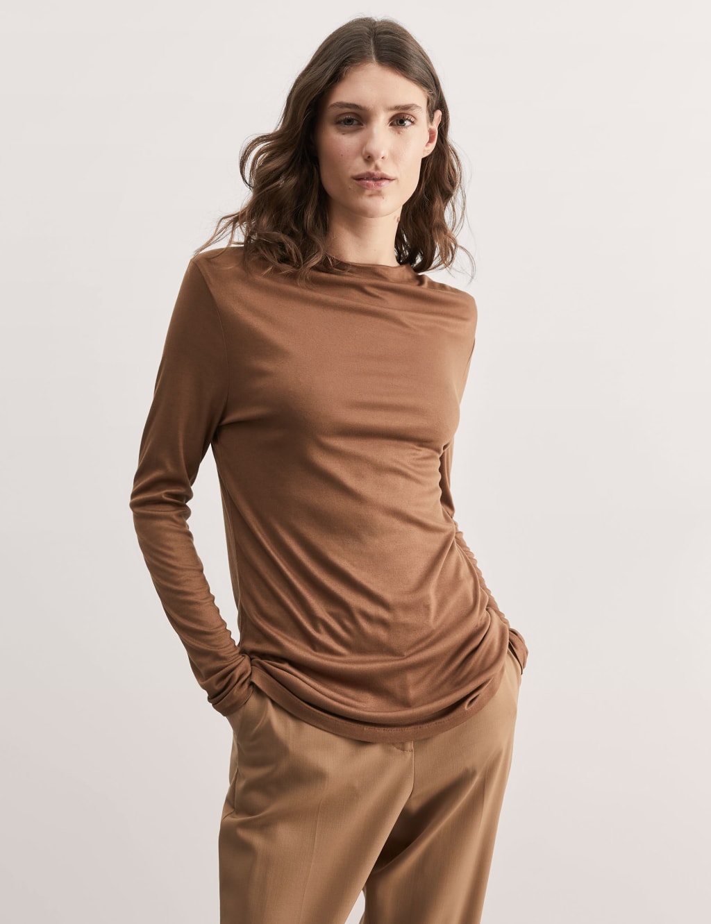 Jersey Draped Funnel Neck Top image 3