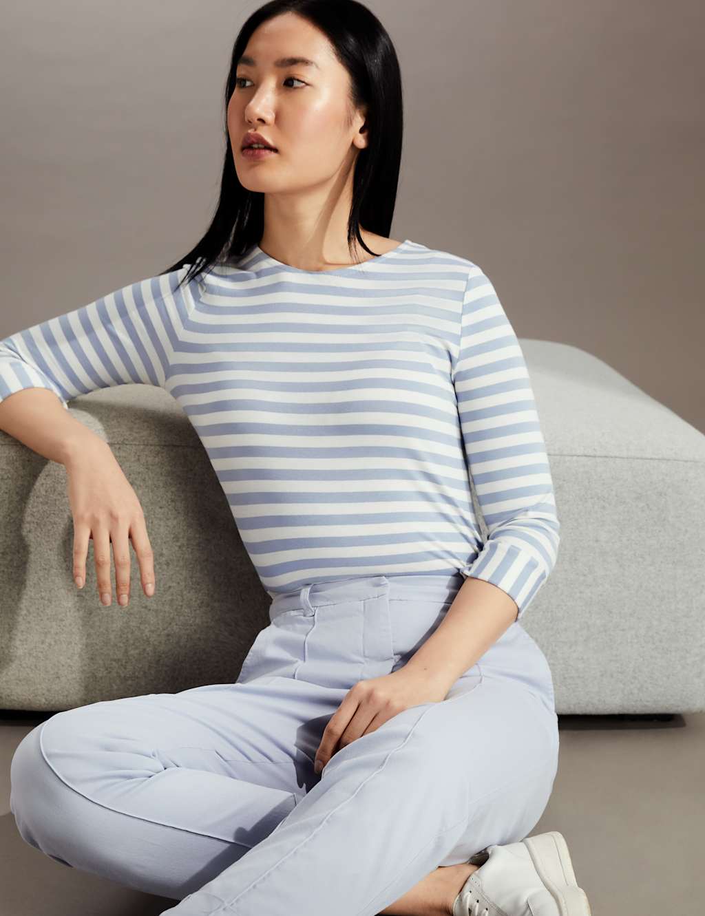Striped Crew Neck 3/4 Sleeve Top image 1