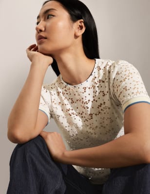 

JAEGER Womens T-Shirt mit Spitze - Ivory, Ivory