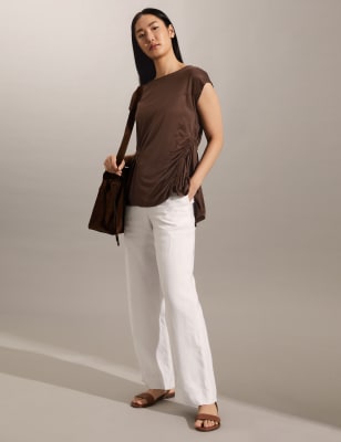 

JAEGER Womens Ruched Top - Brown, Brown