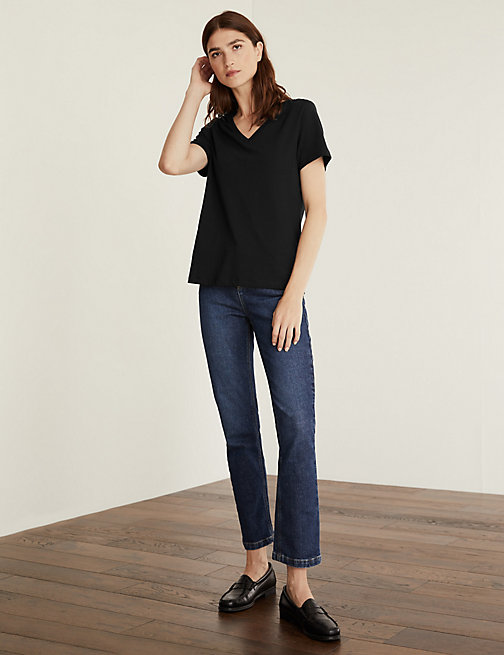 Marks And Spencer JAEGER Womens  Pure Cotton V-Neck T-Shirt - Black, Black
