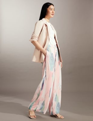 

JAEGER Womens Printed Wide Leg Trousers - Pink Mix, Pink Mix