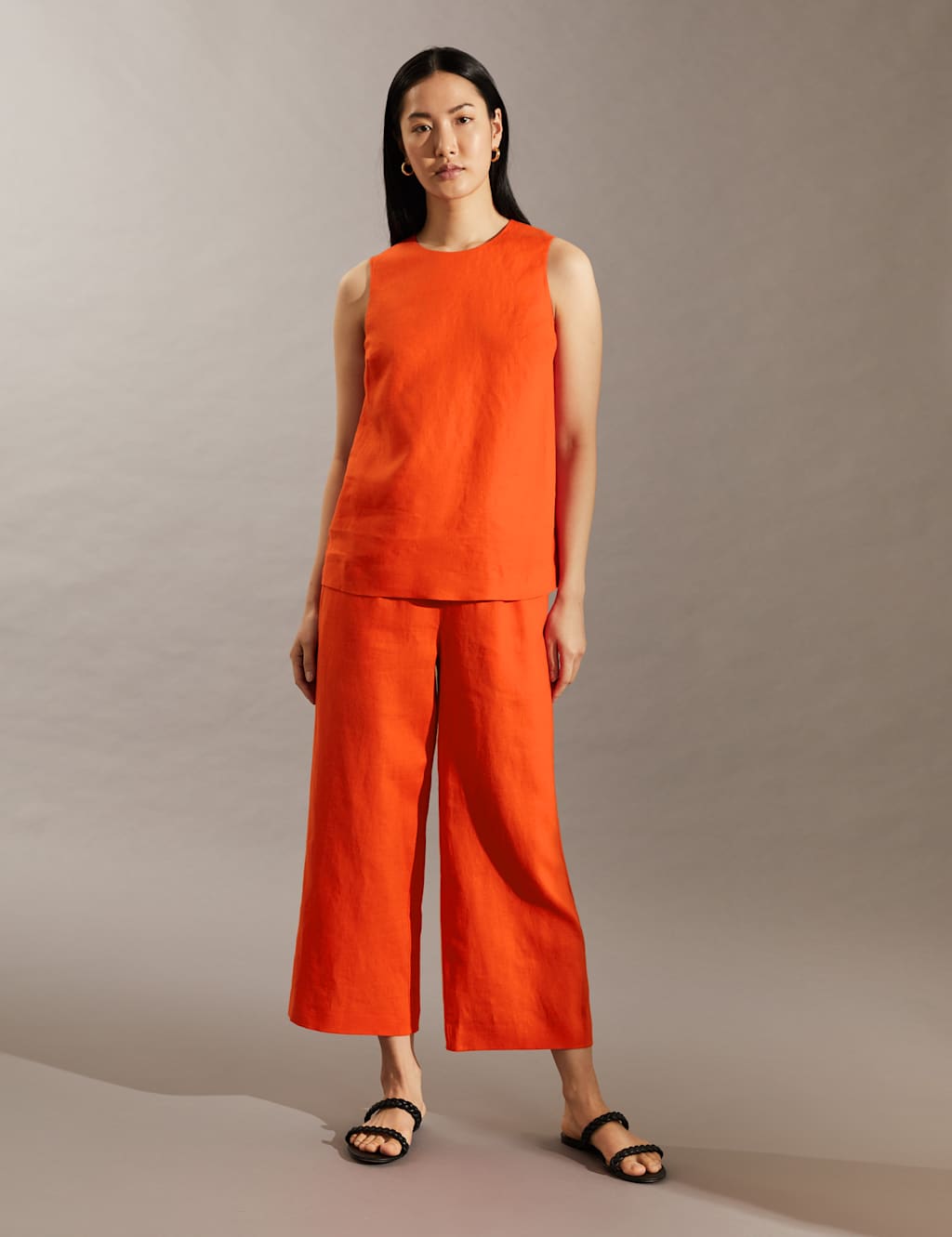 Pure Linen Wide Leg Cropped Trousers image 2
