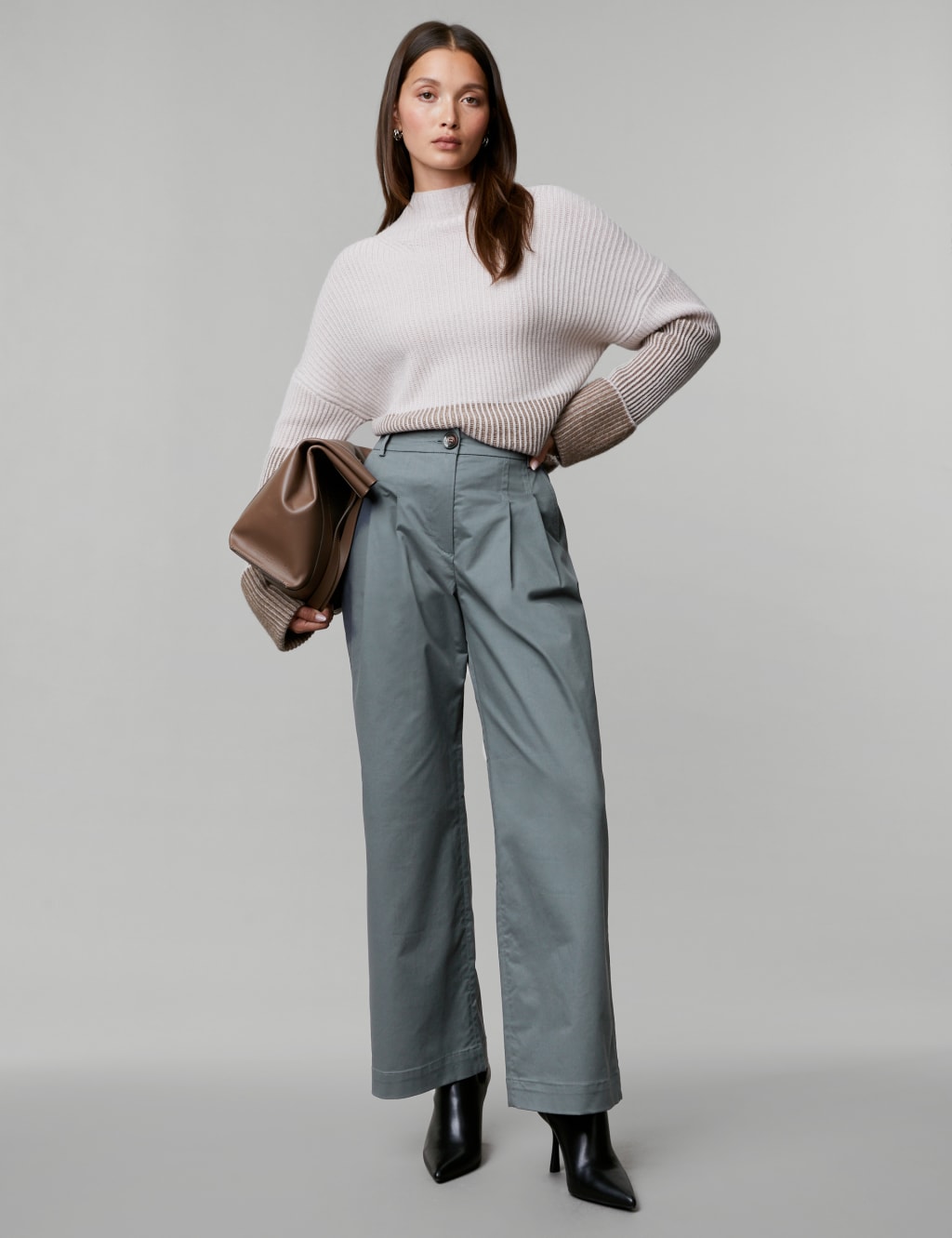 Cotton Rich Pleated Wide Leg Trousers image 1