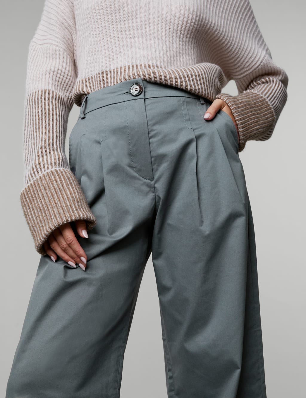 Cotton Rich Pleated Wide Leg Trousers image 3