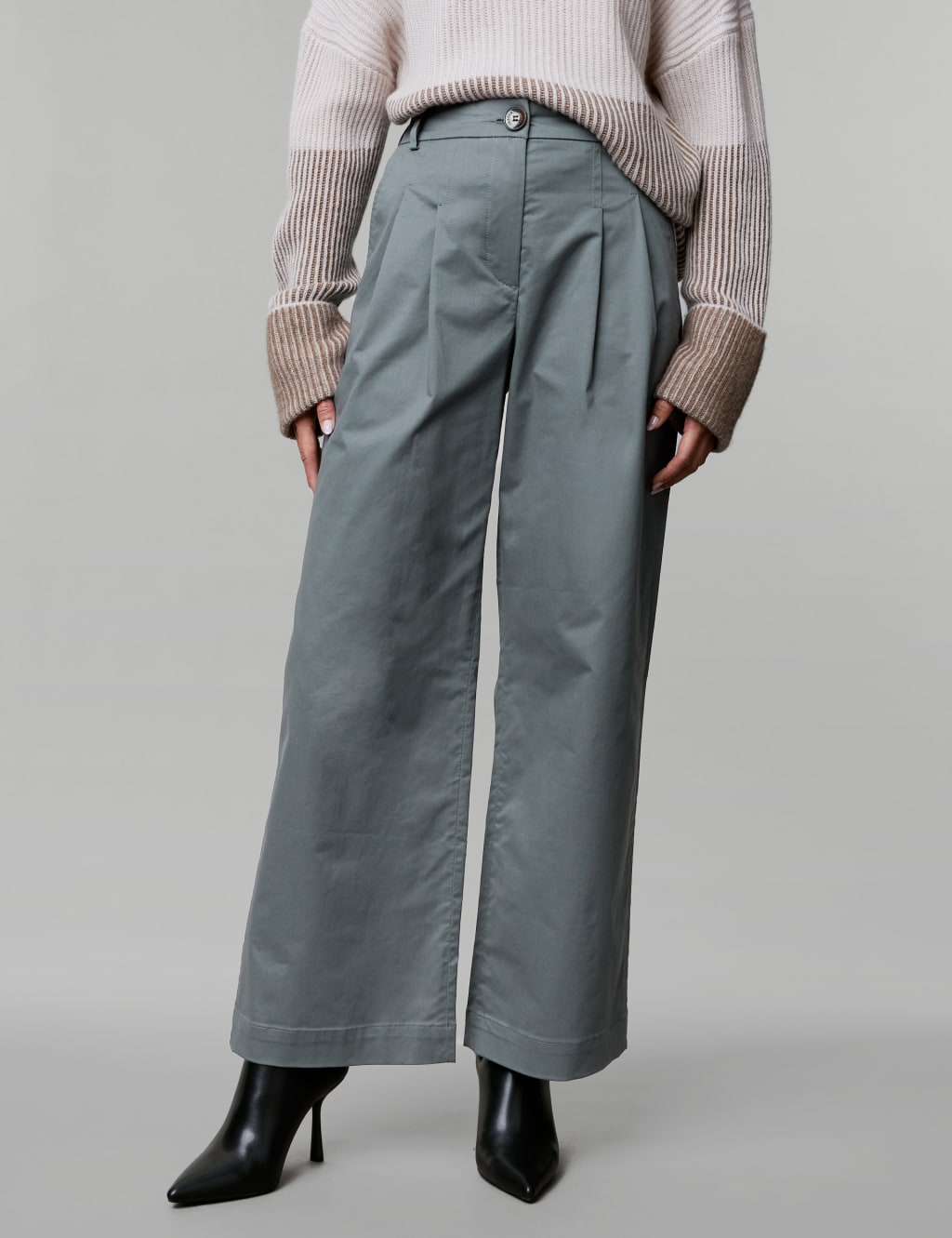 Cotton Rich Pleated Wide Leg Trousers image 4
