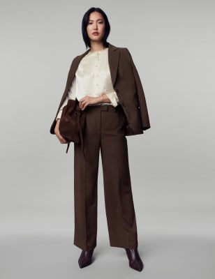 

JAEGER Womens Crepe Wide Leg Trousers - Chocolate, Chocolate