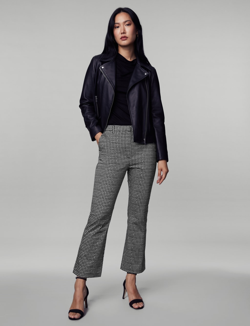Cotton Rich Geometric Slim Fit Trousers image 1