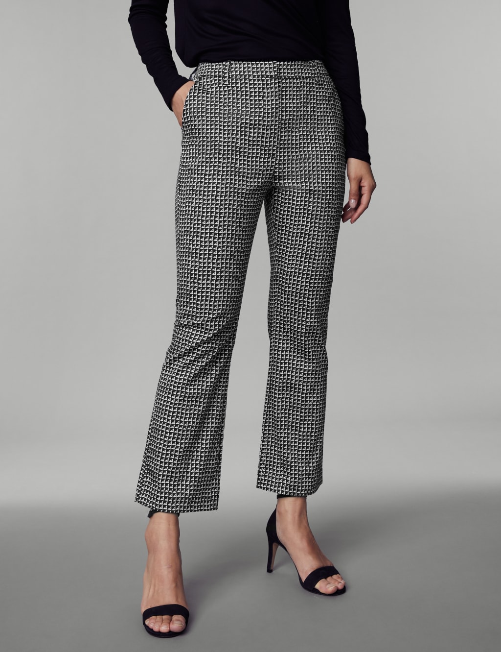 Cotton Rich Geometric Slim Fit Trousers image 3