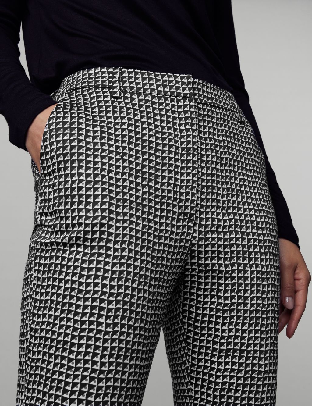 Cotton Rich Geometric Slim Fit Trousers image 4