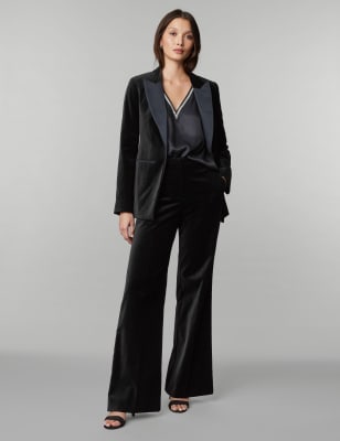 

JAEGER Womens Velvet Tuxedo Wide Leg Trousers - Black, Black