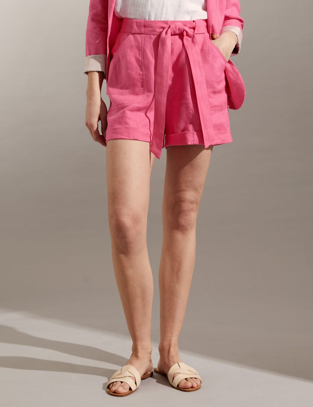 Pure Linen Belted Shorts image 2