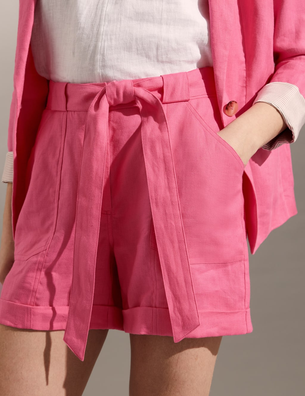 Pure Linen Belted Shorts image 3