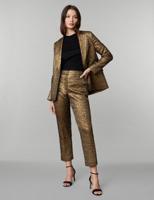 

JAEGER Womens Jacquard Straight Leg Cropped Trousers - Gold, Gold