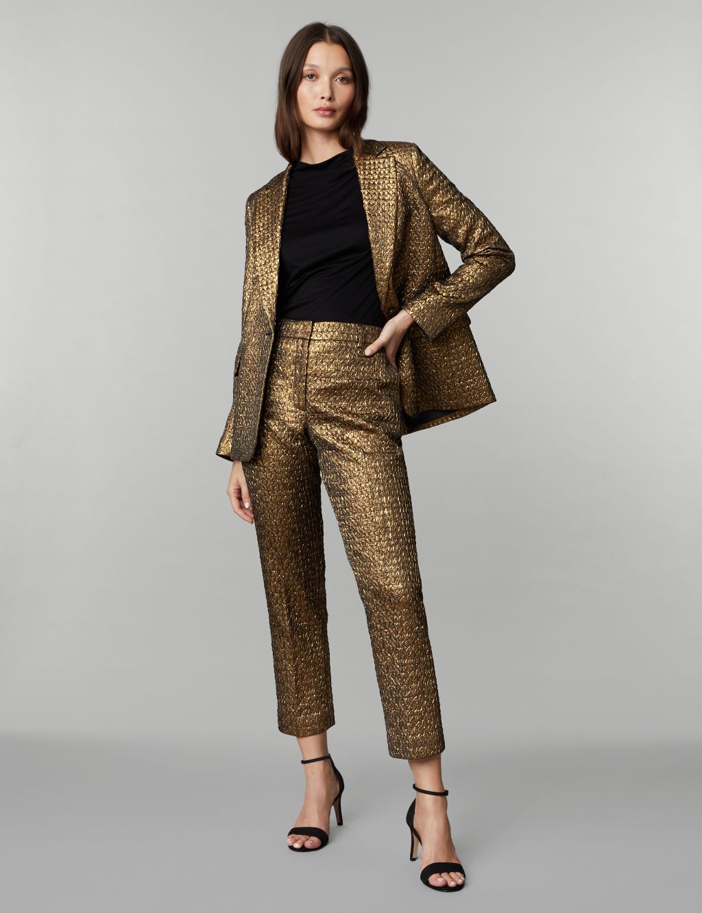 Jacquard Straight Leg Cropped Trousers image 1