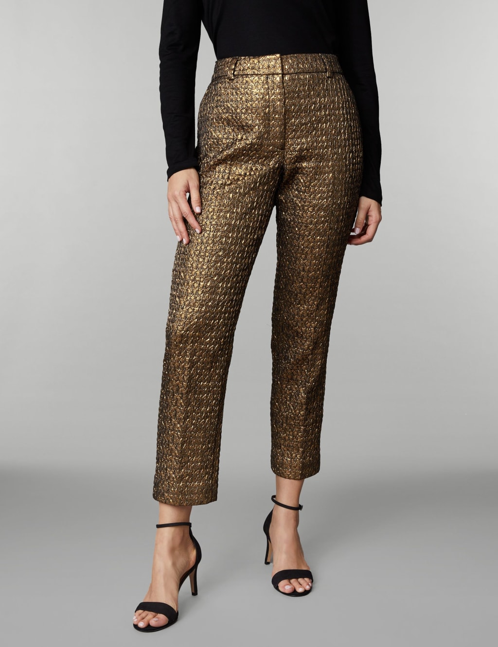 Jacquard Straight Leg Cropped Trousers image 4