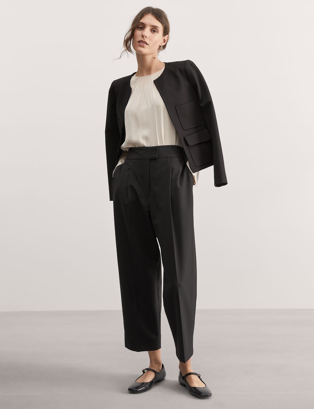 Wool Blend Tapered Ankle Grazer Trousers image 1