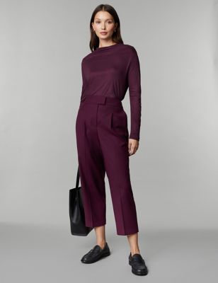 

JAEGER Womens Wool Blend Pleated Tapered Trousers - Purple, Purple
