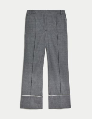 Wool Blend Wide Leg Cropped Trousers