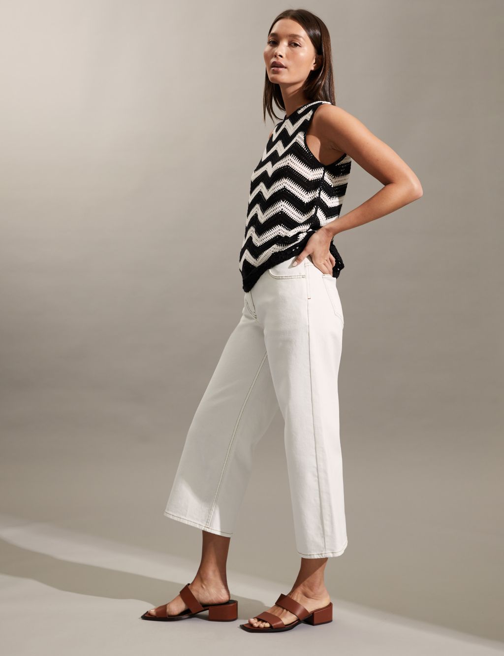 High Waisted Wide Leg Cropped Jeans image 1