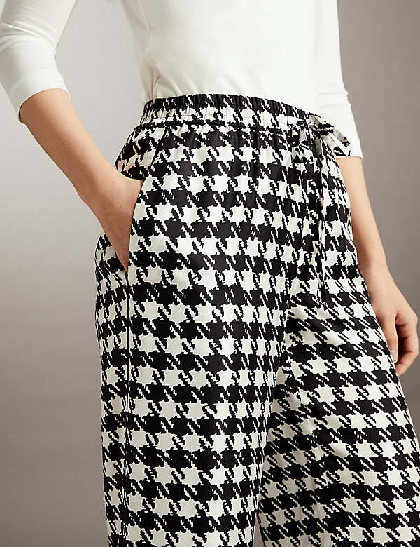 Pure Silk Houndstooth Wide Leg Trousers - GA