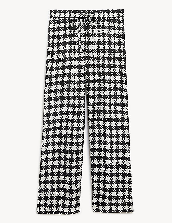 Pure Silk Houndstooth Wide Leg Trousers - HR
