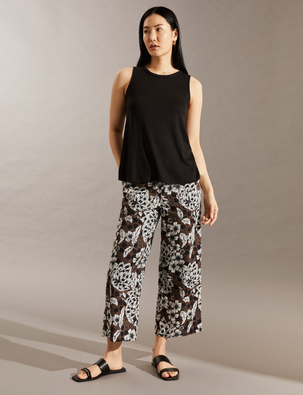 Pure Cotton Printed Wide Leg Trousers image 1