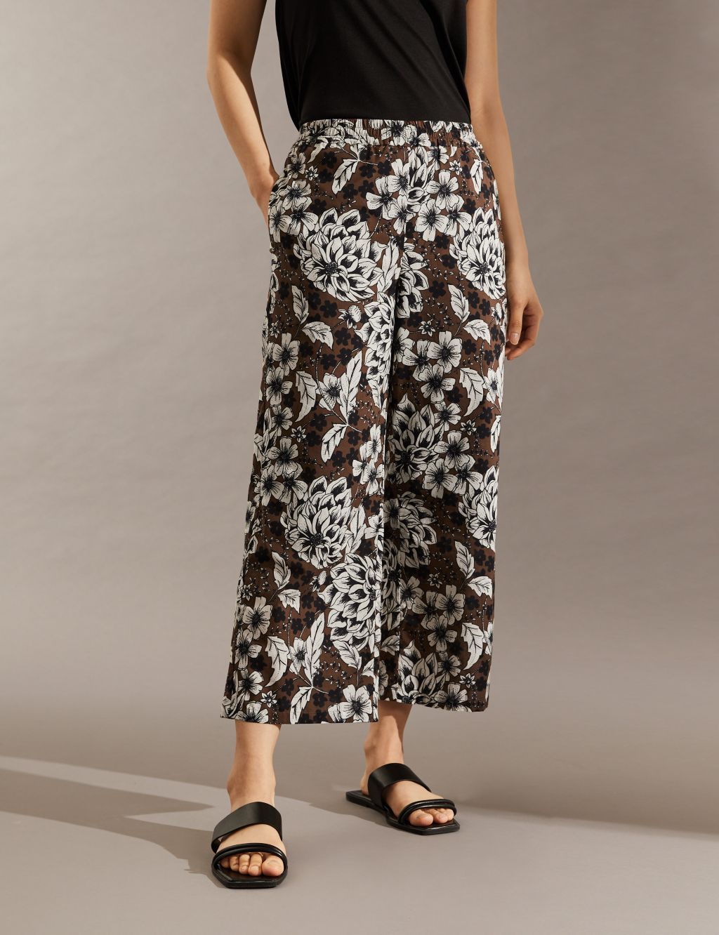 Pure Cotton Printed Wide Leg Trousers image 2