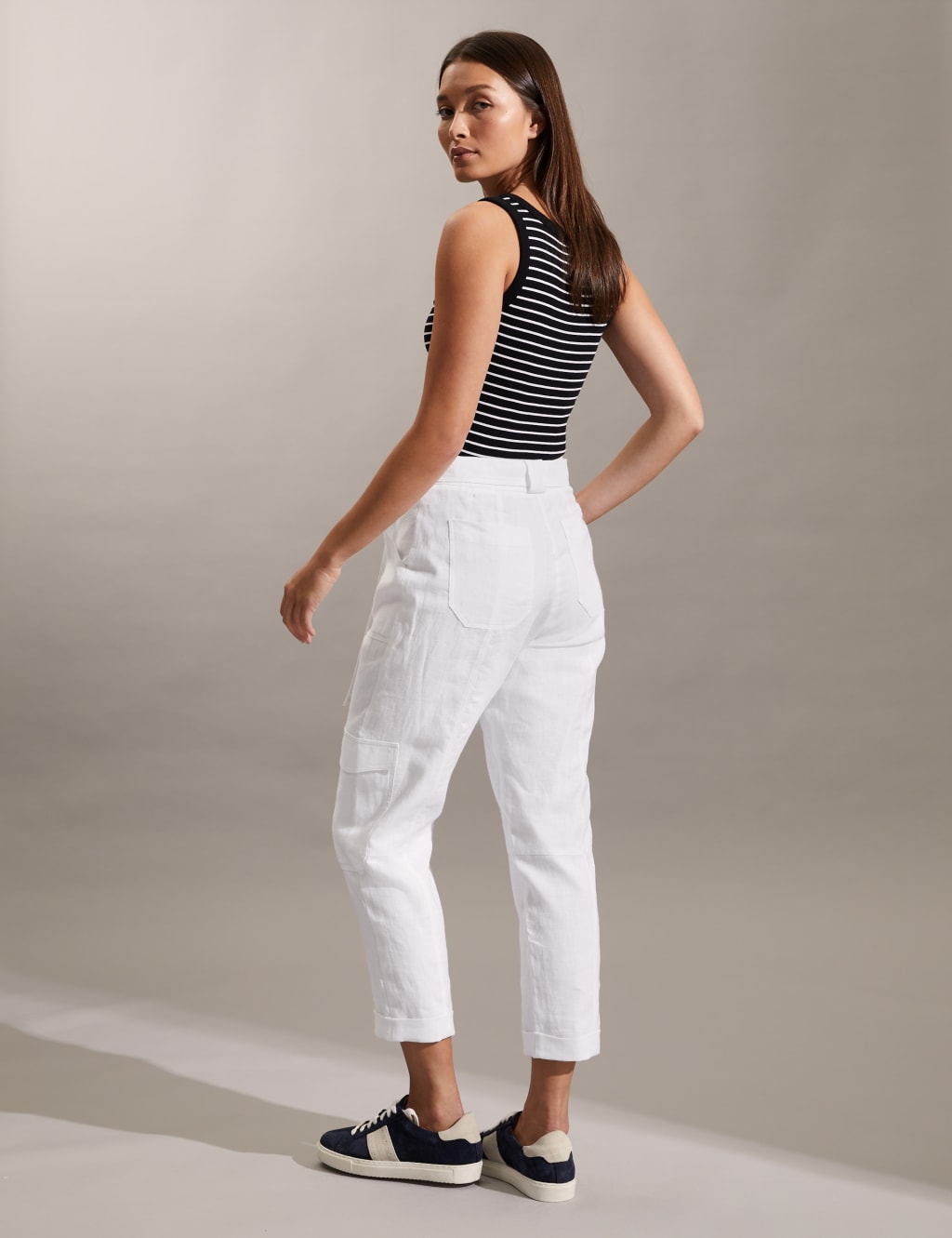 Pure Linen Cargo Belted Cropped Trousers image 5