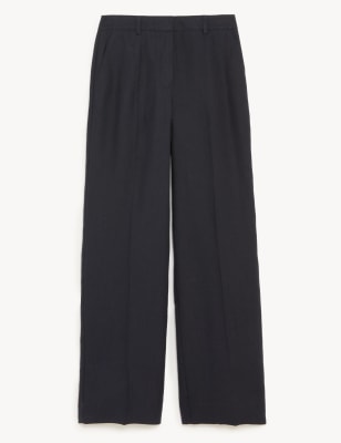 

JAEGER Womens Pure Linen Straight Leg Trousers - Navy, Navy