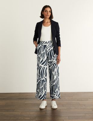 Marks And Spencer JAEGER Womens  Pure Linen Straight Leg Trousers - Navy Mix, Navy Mix
