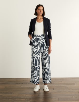 Marks And Spencer JAEGER  Womens  Pure Linen Straight Leg Trousers - Navy Mix