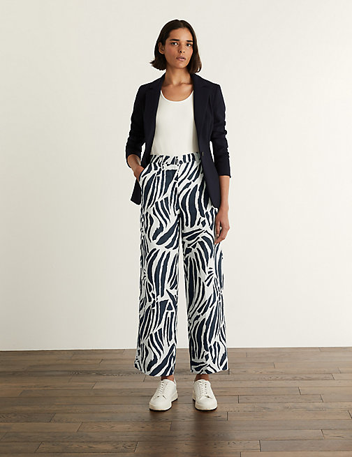 Marks And Spencer JAEGER  Womens  Pure Linen Straight Leg Trousers - Navy Mix