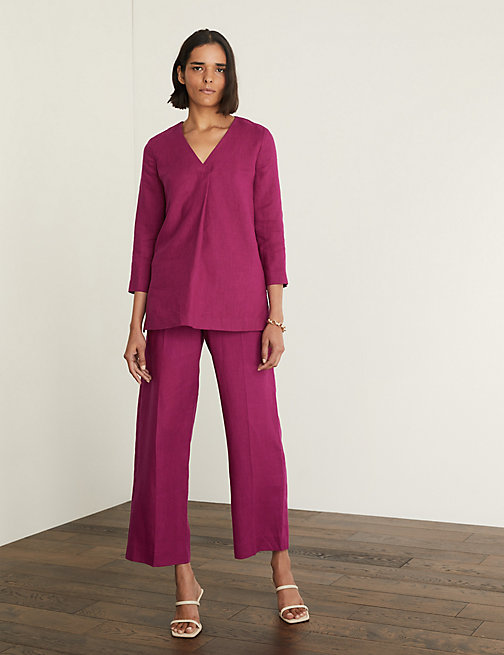 Marks And Spencer JAEGER  Womens  Pure Linen Straight Leg Trousers - Berry