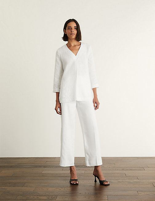Marks And Spencer JAEGER  Womens  Pure Linen Straight Leg Trousers - White