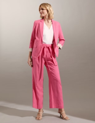 

JAEGER Womens Pure Linen Wide Leg Trousers - Pink, Pink