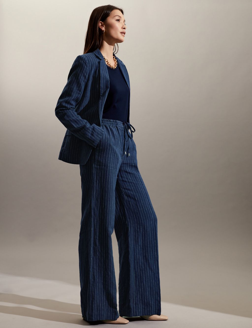 Pure Linen Pinstripe Trousers image 1