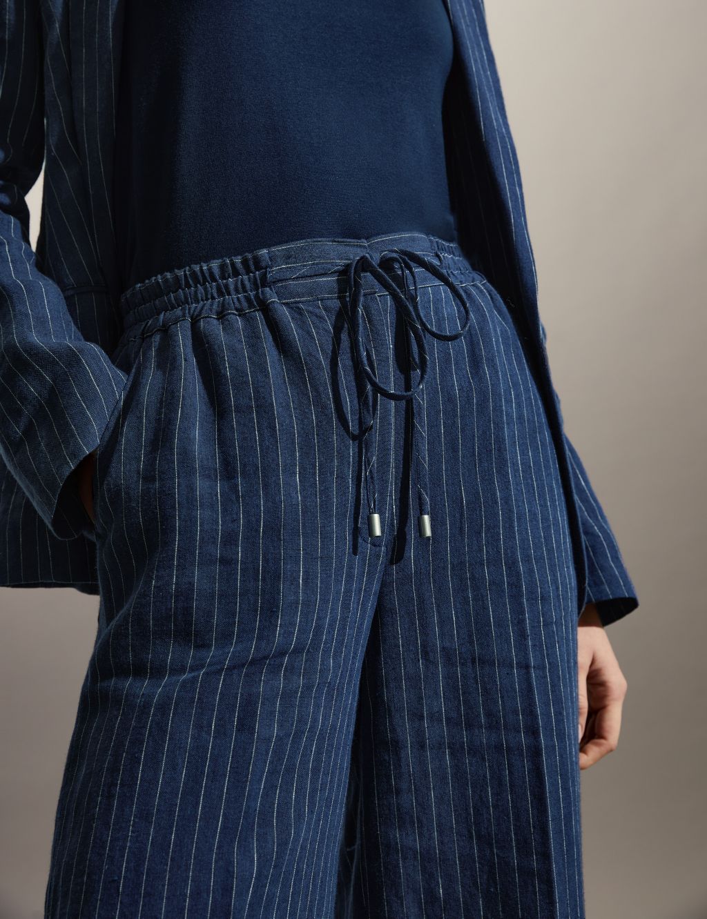 Pure Linen Pinstripe Trousers image 3