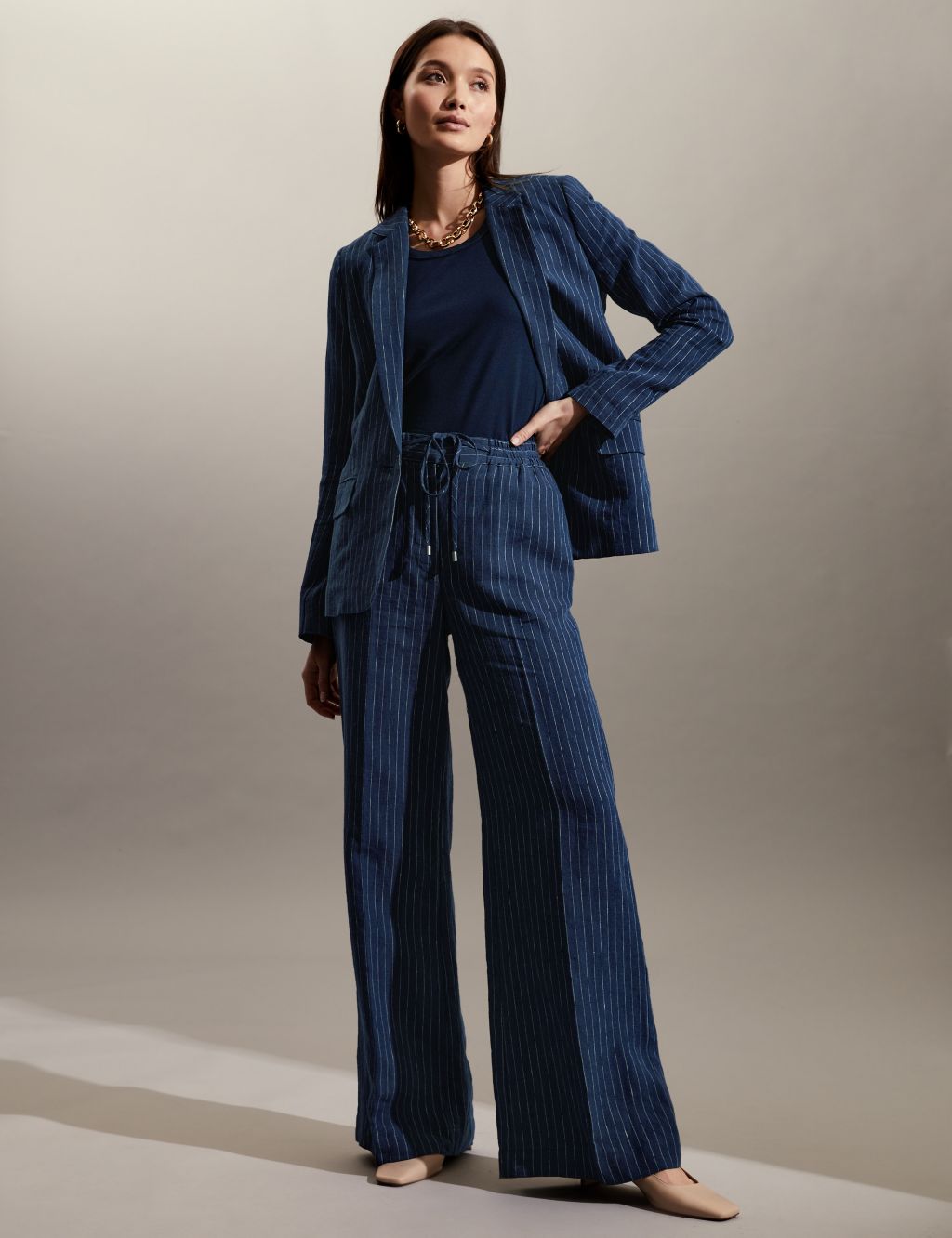 Pure Linen Pinstripe Trousers image 4