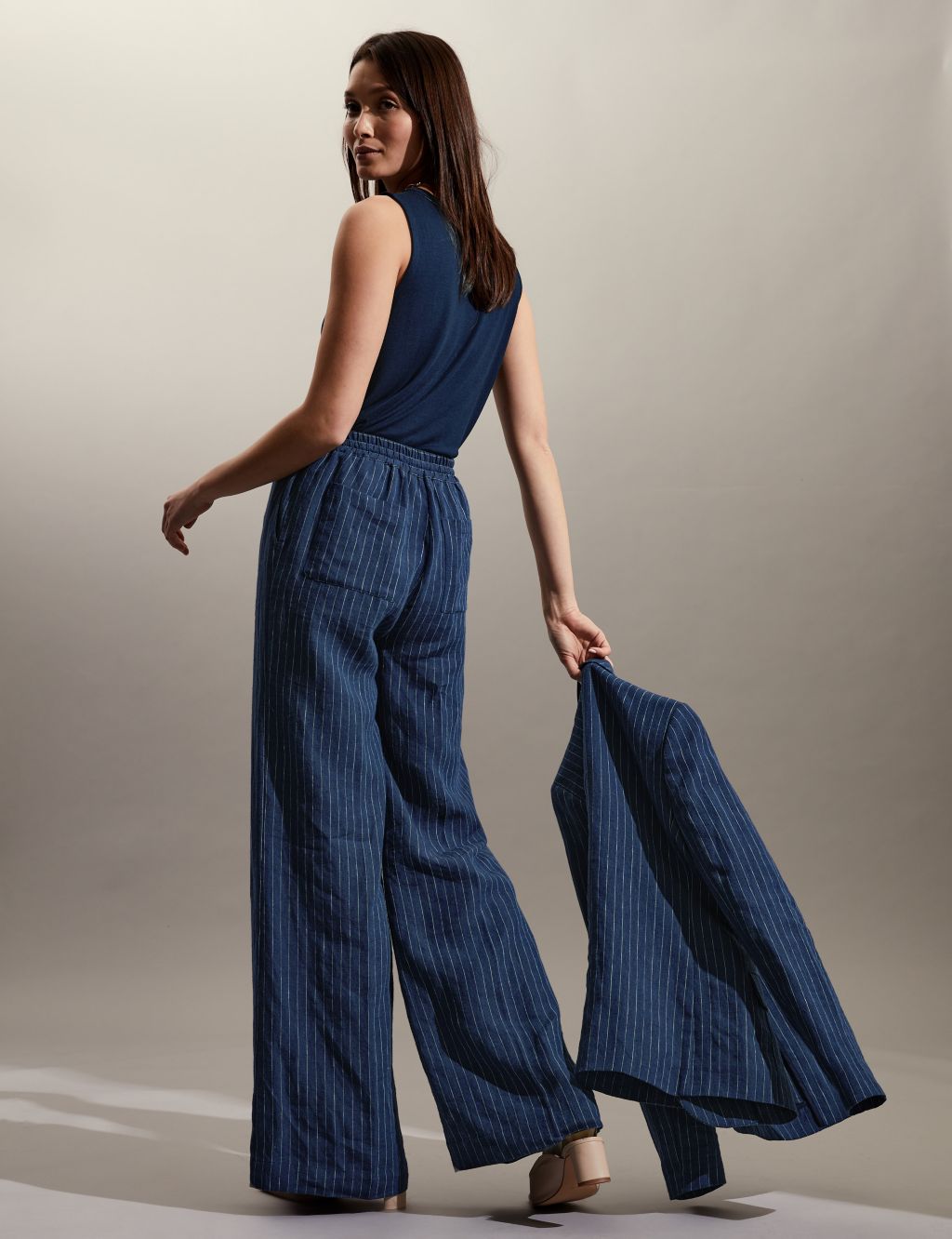 Pure Linen Pinstripe Trousers image 5
