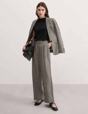 Pure Linen Gingham Wide Leg Trousers