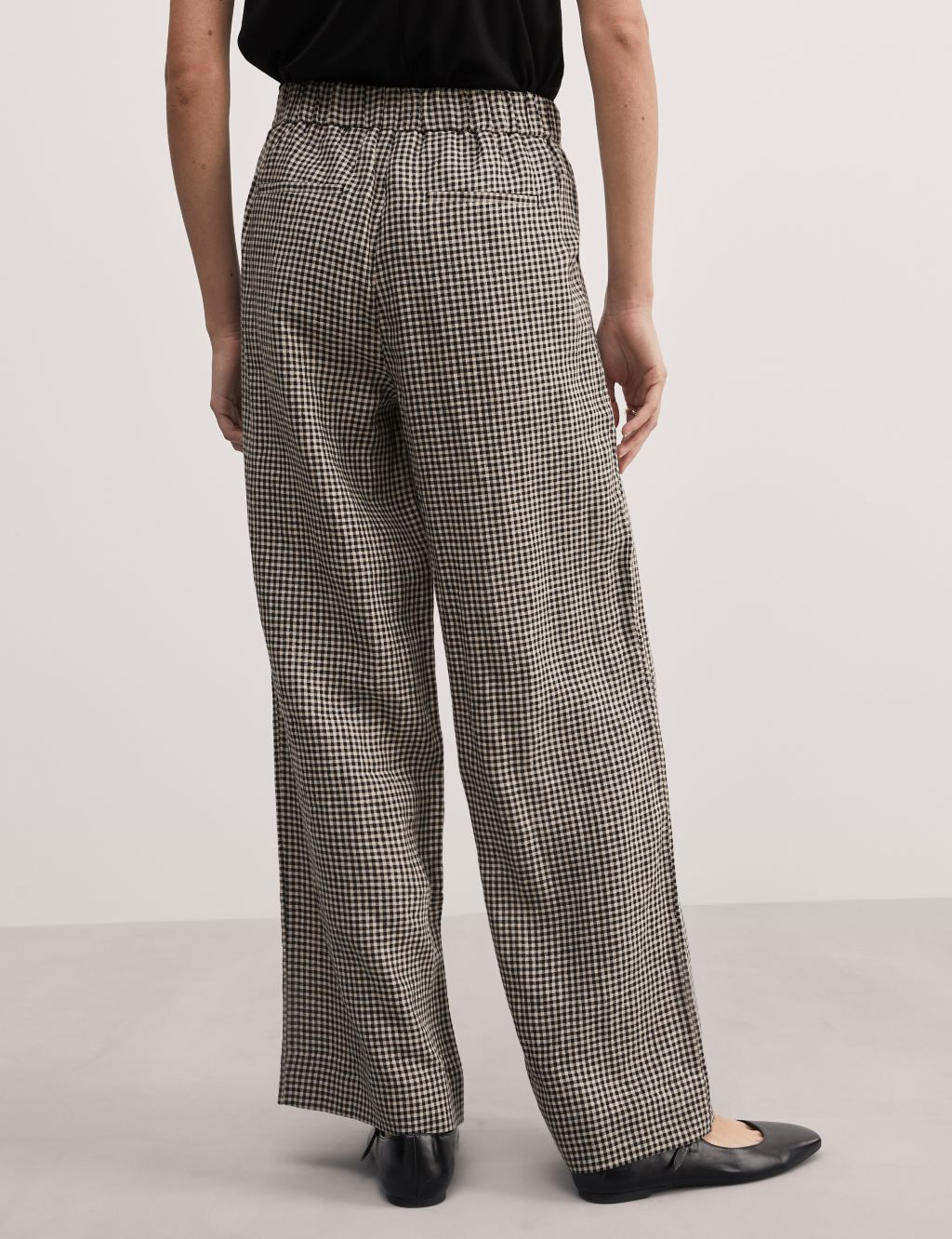 Pure Linen Gingham Wide Leg Trousers image 5