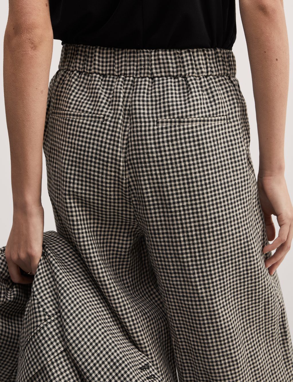 Pure Linen Gingham Wide Leg Trousers image 6