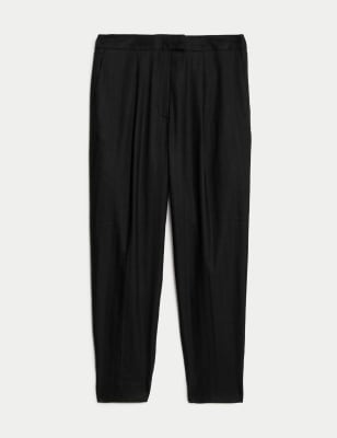 

JAEGER Womens Linen Blend Herringbone Carrot Leg Trousers - Black, Black