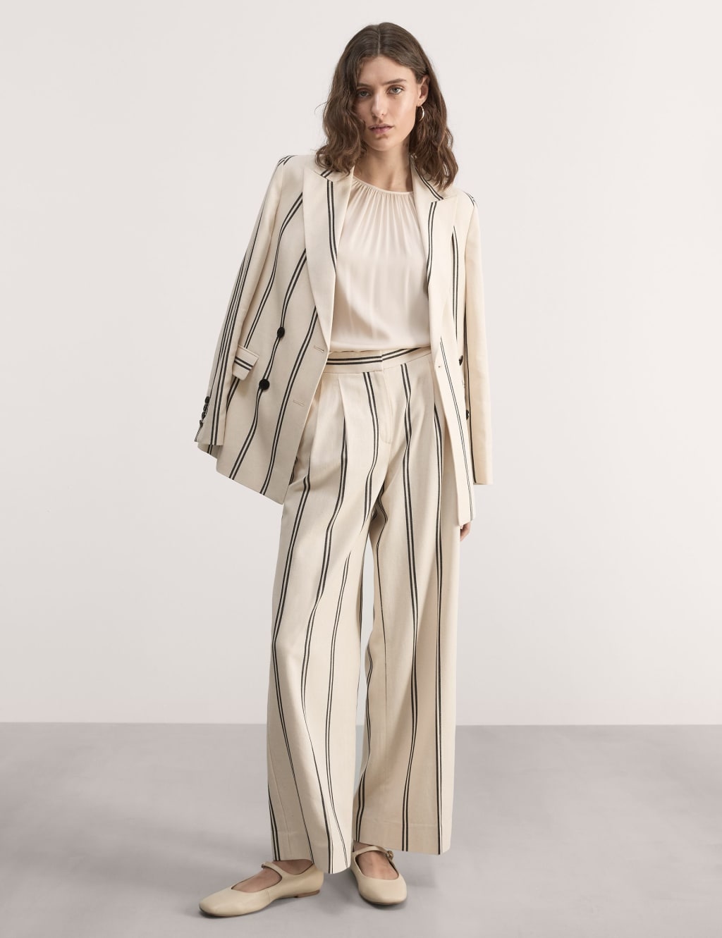 Cotton Rich Striped Wide Leg Trousers