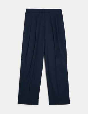 

JAEGER Womens Cotton Rich Pleat Front Wide Leg Chinos - Navy, Navy
