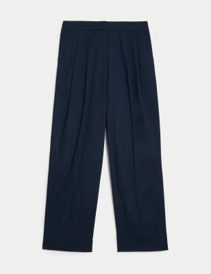 Cotton Rich Pleat Front Wide Leg Chinos