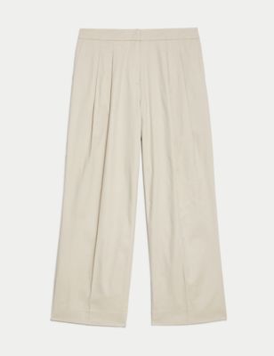 Cotton Rich Pleat Front Wide Leg Chinos