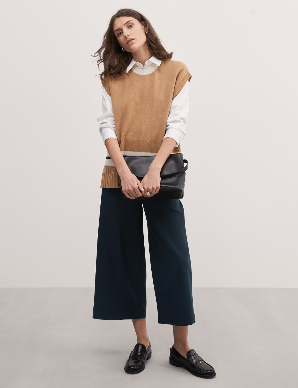 Side Zip Wide Leg Cropped Trousers