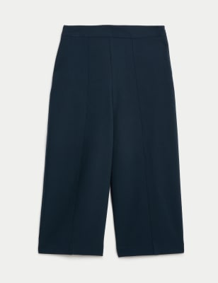 Side Zip Wide Leg Cropped Trousers